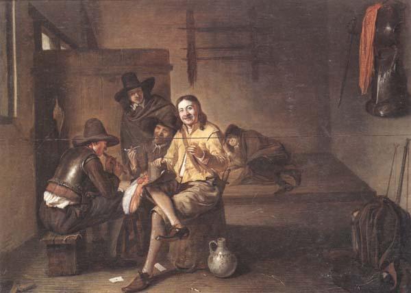 Pieter de Hooch A guardroom interior with an officer smiling and making a toast,together with a flute-player and other soldiers China oil painting art